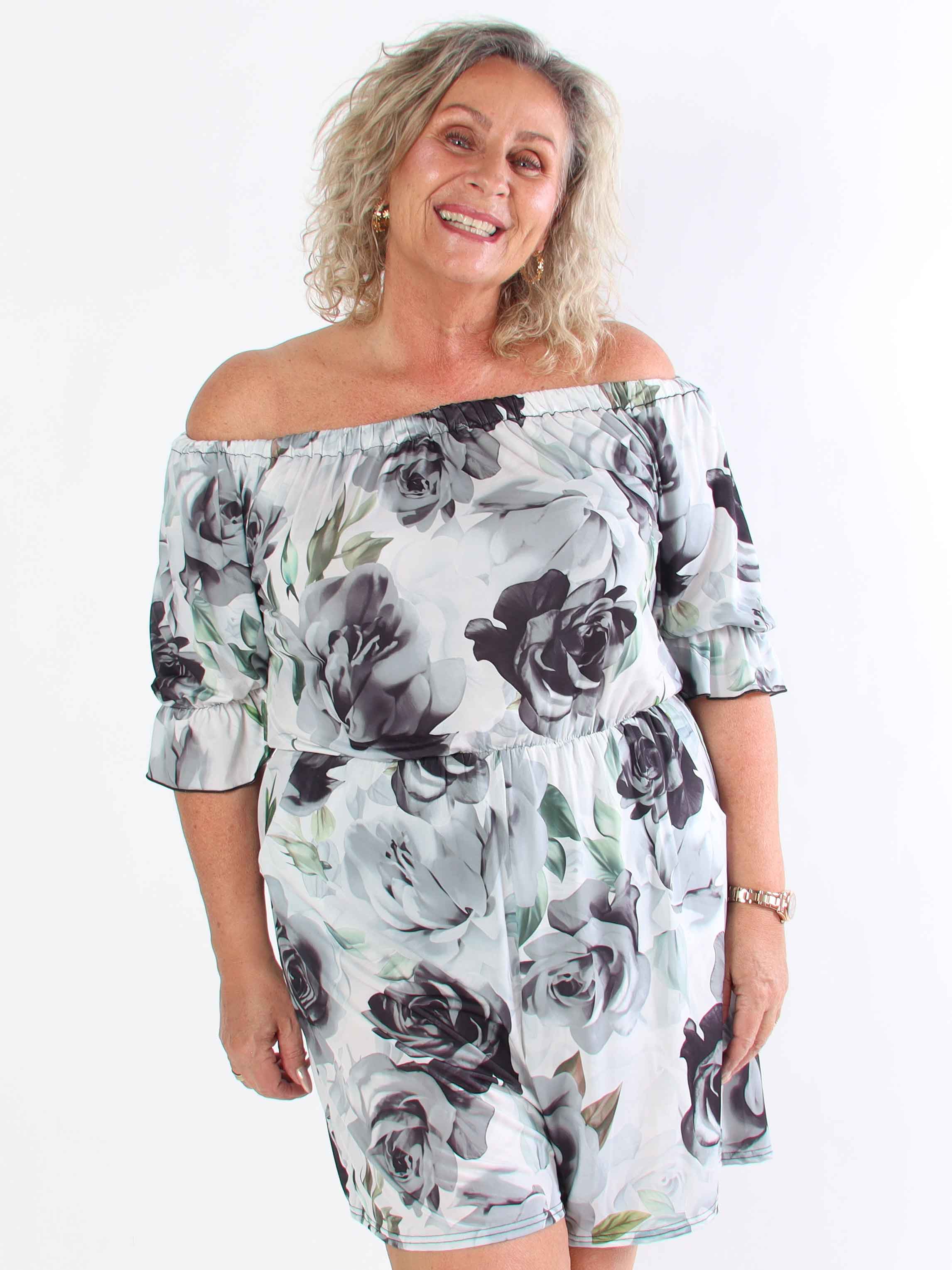 Ayla Playsuit - Elastisk plus size blommig byxdräkt